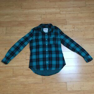 EUC Mossimo Supply Co. Turquoise and Black Plaid Button-Down Shirt